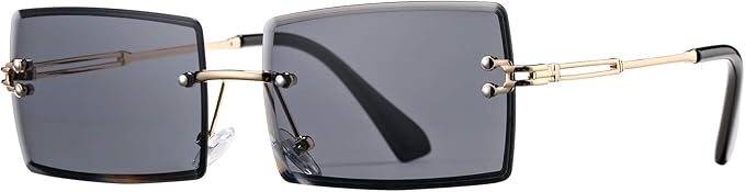 Rectangle Sunglasses for Men/Women Small Rimless Square Shade Eyewear