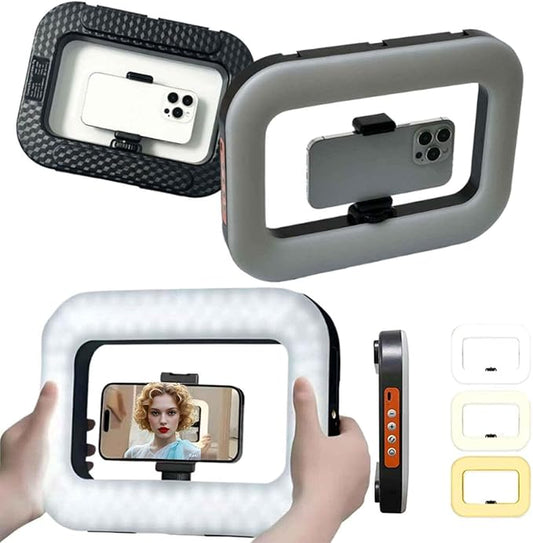 Phone Video Rig QYPENT Handheld LED Ring Light Selfie Light Phone Video Stabilizer for Camera, Smartphone, Action Camera, YouTube, Setup, Filmmaking, Makeup, Vlogging (YM200)