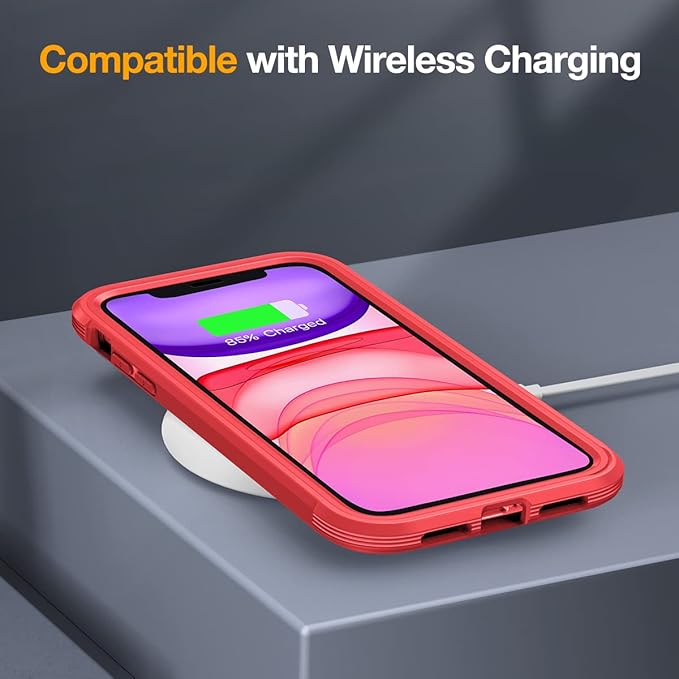 Miracase Glass Series Designed for iPhone 11 Case [2023 Upgraded] Full-Body Rugged Bumper Case with Built-in 9H Tempered Glass Screen Protector and Camera Protector (Red)