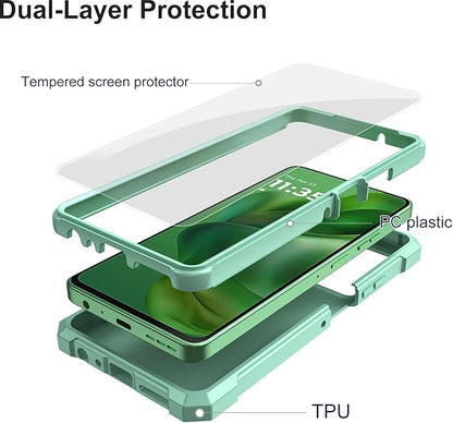 Ailiber Phone Case for Motorola Moto G Stylus 2025, Moto G Stylus 5G 2025 Screen Protector, Dual Layer Protection, Shockproof Corners TPU Bumper, Military Grade Rubber Cell Phone Cover-Mint Green