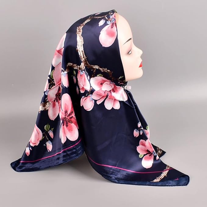 35 x 35 Women's Fashion Pattern Large Square Silk Like Hair Scarf Head Sleeping Wrap Satin Neck Bandana for Gift…