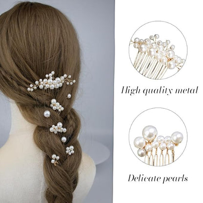 8 Pcs Pearl Hair Combs Set Wedding Bridal Rhinestone Hair Pins for Bridesmaids Brides Flower Girls Hair Accessories