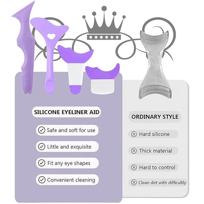4Pcs Eyeliner Stencils Reusable Silicone Eyeliner Aid Mascara Shield Guard Eyeliner Eyelash Lipstick Eyeshadow Applicators Aid Tool Multifunctional Eye Makeup Tool for Women, Beginners（Purple）