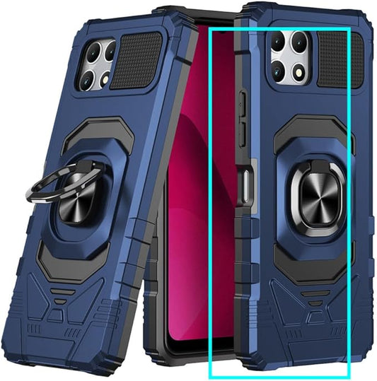 for T-Mobile Revvl 7 5G Case with Screen Protector,Revvl 7 5G Phone Case Military Grade Protection Built-in Magnetic Ring Stand Soft Rugged Silicone Corner Shockproof Cover for T-Mobile Revvl 7 Blue