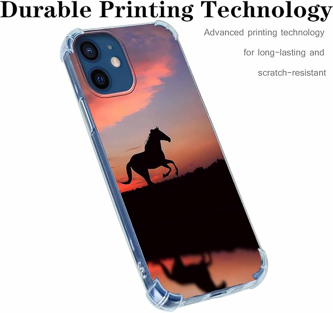 Case for iPhone 12/12 Pro with Horse Design,Aesthetic Cute Wild World Pattern for Girls Boys,Soft TPU Bumper Phone Cover(12,Horse)
