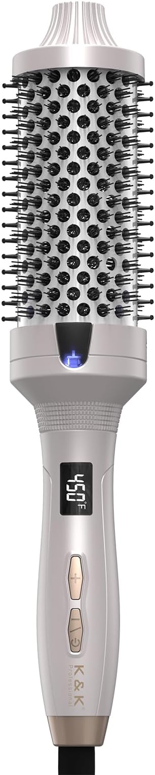 K&K Thermal Brush Heated Round Brush - Blowout Look Volumizer with 1.7 inch Heated Round for Hair Styler Tool Hair Straightener and Curler 2 in 1 Dual Voltage Temperture ContronalQuick & Easy