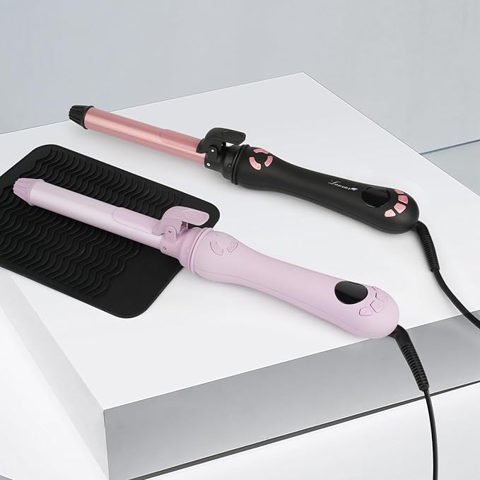 New Version Lanvier Rotating Curling Iron 1 Inch Automatic Curling Wand for Waves; Tourmaline Ceramic Self Curler with 2 Rotating Speed, 11 Adjustable Temperature & Dual Voltage for Worldwide Use
