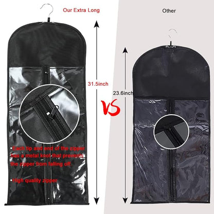 2Pcs Hair Extension Holder, Extra Long Wig Storage Bag with Hanger, Hair Extensions Wig Storage for Multiple Wigs, Hairpieces, Portable Travel-Ready Hair Extensions Bag (31.5 Inch, 2Pcs Black)