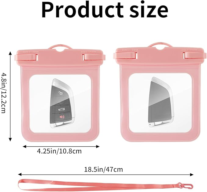 2 Pack Submersible Waterproof Wallet Dry Car Key Fob Case Bag,Swimming Surfing Water Sports Small Waterproof Pouch Holder for Door Ship Card Credit ID Card Driver Fishing License Cash Coins-Pink
