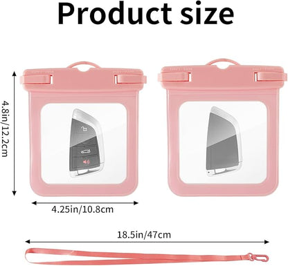 2 Pack Submersible Waterproof Wallet Dry Car Key Fob Case Bag,Swimming Surfing Water Sports Small Waterproof Pouch Holder for Door Ship Card Credit ID Card Driver Fishing License Cash Coins-Pink