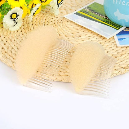 2Pcs 3.3inch Charming Bump It Up Volume Inserts - Beige Sponge Foam Hair Combs for Beehive Buns and Hairstyling Accessories