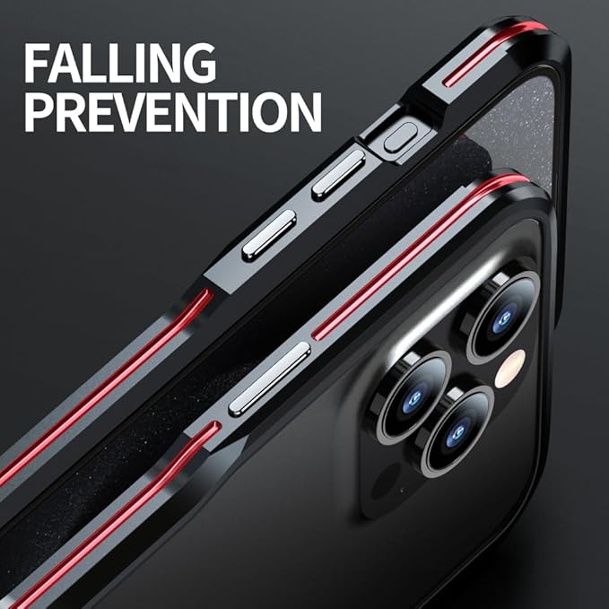 HENGHUI Aluminum Bumpers for iPhone 15 Pro Max Bumper Case with Strap Hole Metal Frame Bumper Cover Shock Absorbent Slim Cool Design (Silver)