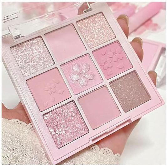 9 Colors Eye Shadow Palette Makeup,Light Pink Purple Matte Glitter Shimmer Nude Powder Eyeshadow,Waterproof Blendable Highly Pigmented Neutral Eyeshadow Long-lasting Naturing-Looking