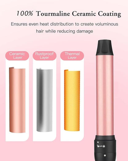 6 in 1 Curling Iron, Curling Wand Set with Curling Brush, Flat Iron and 4 Interchangeable Ceramic Barrels (0.5"-1.25"), Instant Heat Up, Dual Voltage Hair Curler, Include Glove