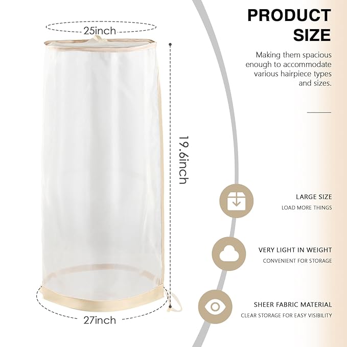 10pcs Wig Storage for Multiple Wigs Bag with Drawstring, Transparent Dust-Free Mesh Hair Extension Storage for Mannequin Head Wig Accessories (Light Golden)