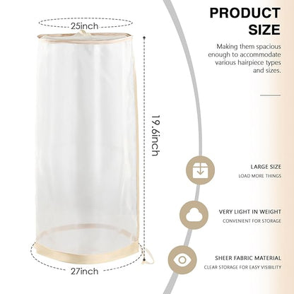 10pcs Wig Storage for Multiple Wigs Bag with Drawstring, Transparent Dust-Free Mesh Hair Extension Storage for Mannequin Head Wig Accessories (Light Golden)