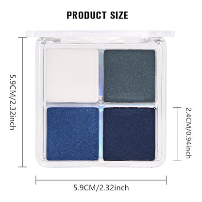 4 Colors Deep Teal Lvory Sapphire Blue Navy Blue Eye Shadow Palette Makeup, Highly Pigmented Waterproof Matte Shimmer Eyeshadow Palette for Women, paleta de sombras de ojos, Vegan & Cruelty-free 08