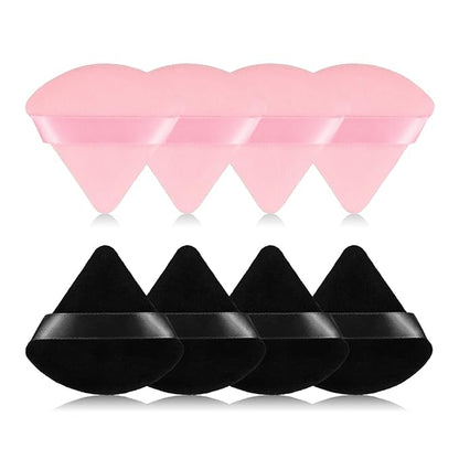 8Pcs of Triangular Powder Puff Makeup Sponges, Made of Super-soft Velvet, Designed for Contouring, Eye, and Corner, Beauty Blender Foundation Mixing Container.