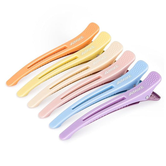 AIMIKE 6pcs Hair Clips for Styling, No-Crease Hair Styling Clips w/Silicone Band, Colorful Hair Roller Clips Duck Billed Hair Clips, Salon and Self Hair Cutting Clips for Women Hair Sectioning