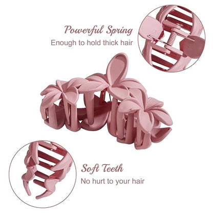 4PCS Plumeria Hawaiian Flower Claw Clips - Large Strong Hold Beach Hair Accessories for Thick Hair (Colorful)