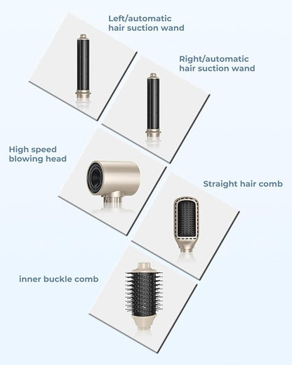 5 in 1 Hot air Blow Dryer Brush Hair Dryer Curling Wand Volumizing Brush Straightening Brush Blow Dryer Brush - Rapid Drying, Volume Boost, Ionic Smoothing, 110k RPM Motor（Champagne）