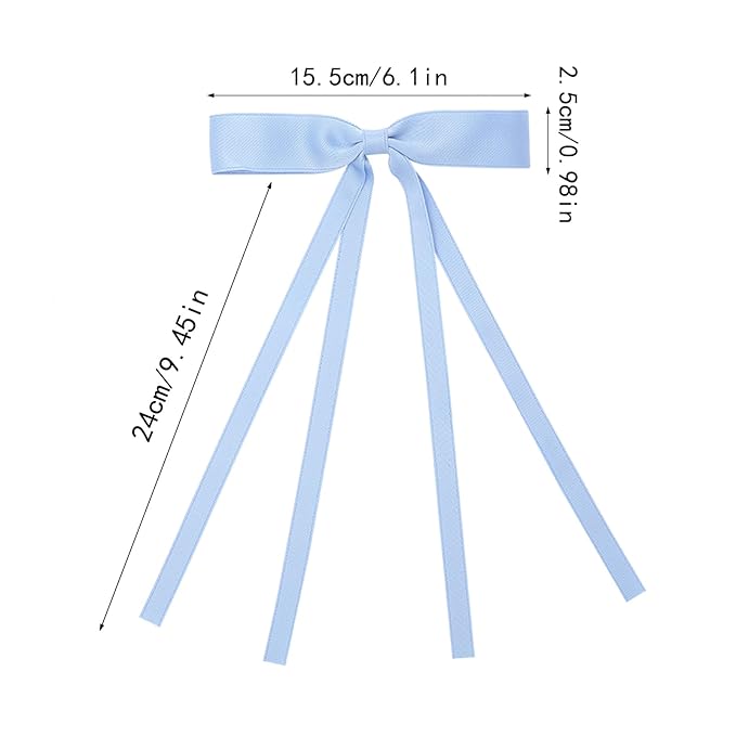 Hair Bows with Long Tails, Clips, and Barrettes for Women's Accessories (White, Blue, Navy Blue, Light Green)