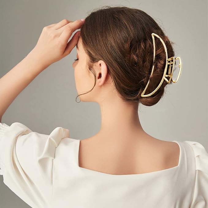 4 Pack Large Metal Hair Clips for Thin to Thick Curly Hair, 4.3 Inch Big Nonslip Gold Color Clamps, Perfect Fashion Jaw Claw Hair Styling Accessories for Women and Girls, Christmas Gifts