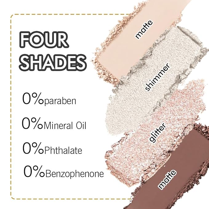 4 Colors Eyeshadow Makeup Palette,Nude Rose Gold Brown Highly Pigmented Natural Neutral Nude Eye Shadow Palette with Mirror,Long Lasting Naturing-Looking,Waterproof,Blendable,Travel Size