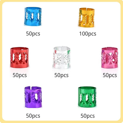 400pcs Hair Jewelry for Braids, Dreadlocks, Beads, Cuffs, Rings & Clips - Colorful Aluminum, Adjustable Metal Hair Accessories for Women & Girls (Multi-colored)