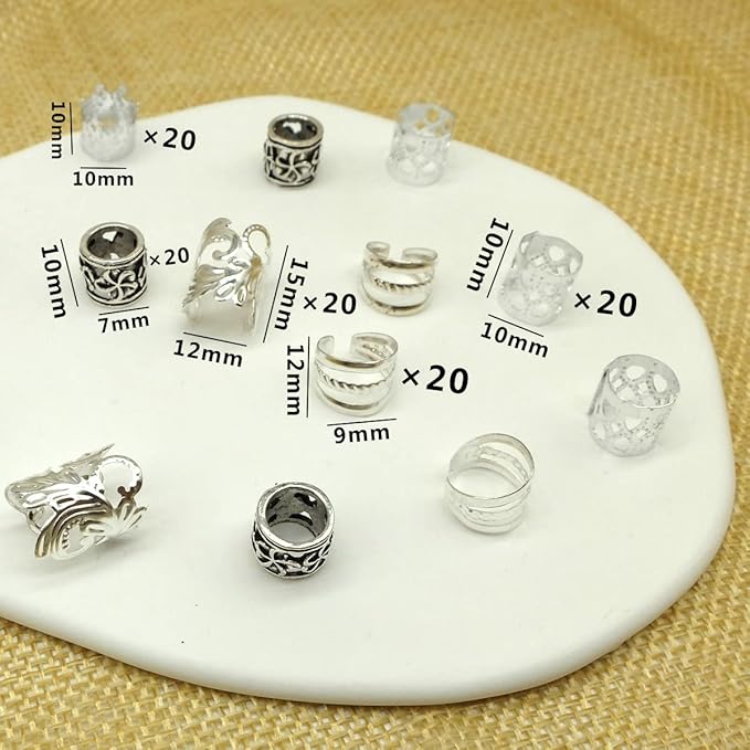 100 PCS Silver Hair Jewelry for Braids Loc Jewelry for Hair Accessories Hair Cuffs for Braids Dreadlock Beads for Women