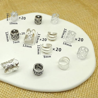100 PCS Silver Hair Jewelry for Braids Loc Jewelry for Hair Accessories Hair Cuffs for Braids Dreadlock Beads for Women