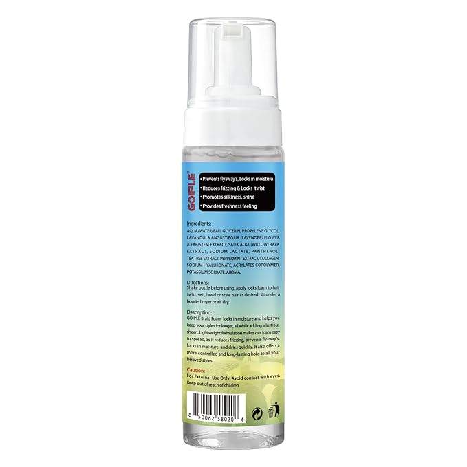 8 fl oz Braid Foam Control Mousse Braiding Mousse for Braids Twist, Locs, No Flake Extra Hold High Shine Style & Moisturizes, Hair Mousse for Braids Nourishes, Lightweight, Smooth, No Greasy Tea Tree