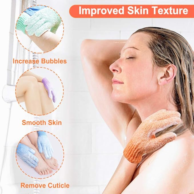 16 pcs Exfoliating Shower Gloves,Double Sided Exfoliating Bath Gloves Deep Clean Dead Skin for Spa Massage Beauty Skin Shower Body Scrubber Bathing Accessories.
