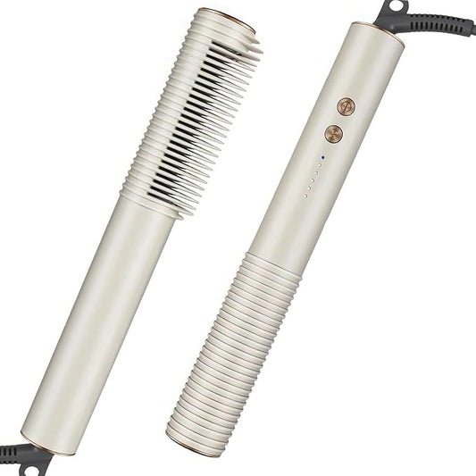 Hair Straightener Brush, Hot Hair Comb, 2 in 1 Flat Iron Hair Curling Straightening Brush for Women, Anti-Scald with 5 Temps Fast Heating