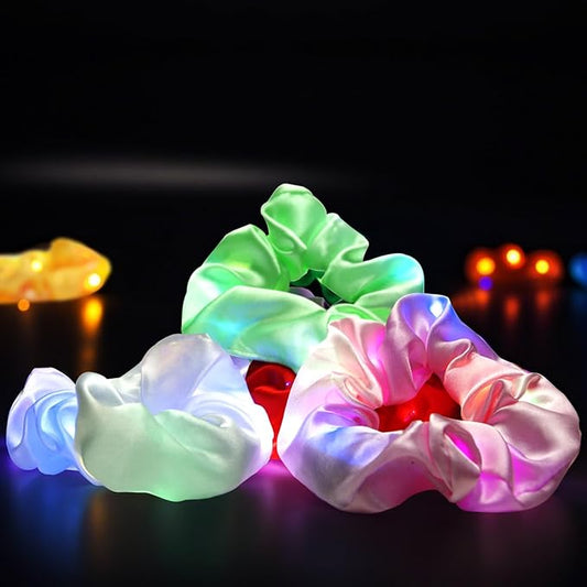 8 Pcs LED Scrunchies, Light Up Satin Hair Accessories for Women Girls, Glow in The Dark Party Supplies for Neon Party