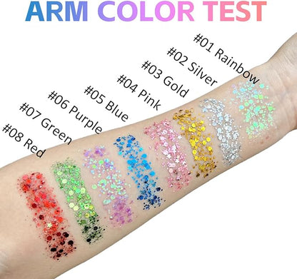 Mysense Silver Body Glitter Stick,Face Hair Glitter Makeup,Sparkling Mermaid Sequins Chunky Glitter Face Paint,Singer Concert Outfit Festival Rave Accessories for Women and Kids