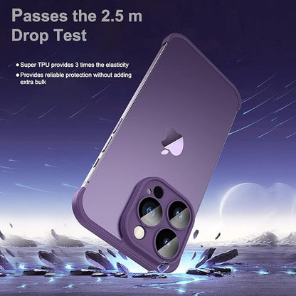 Frameless Case for iPhone 15 Pro Max Case with Camera Lens Protector, Slim Soft TPU Silicone Shockproof Phone Borderless Cover,Ultra-Thin Lightweight Bumper Frameless Slim Cover,Gray,