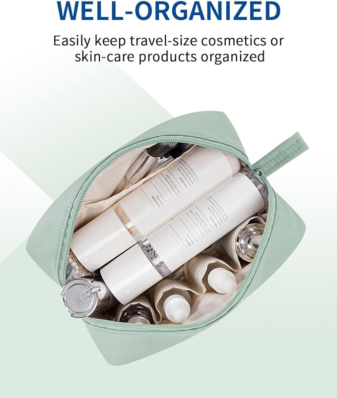 Narwey Cute Makeup Bag Small Toiletry Bag Travel Cosmetic Bag Organizer Make Up Bags with Organized Pockets for Women (Mint Green, Large)