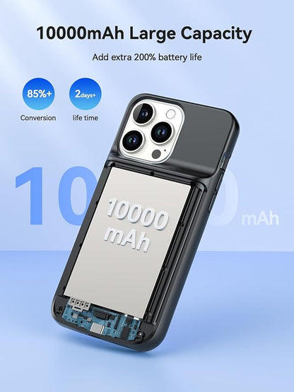NEWDERY 10000mAh Battery Case for iPhone 15 Pro Max/Plus, USB C Qi Wireless Charging,Portable Protective Charger Case Battery Pack