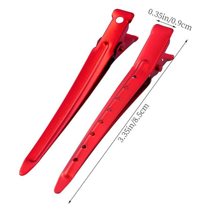 24 Packs Duck Bill Clips, Bantoye 3.35 Inches Rustproof Metal Alligator Curl Clips with Holes for Hair Styling, Hair Coloring, Matte Red