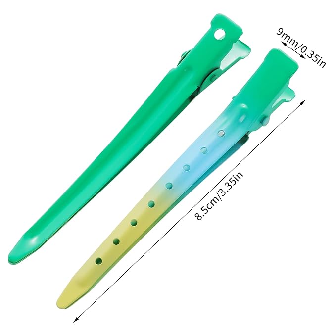 24 Packs Duck Bill Clips, Bantoye 3.35 Inches Rustproof Metal Alligator Curl Clips with Holes for Hair Styling, Hair Coloring, Gradient Green