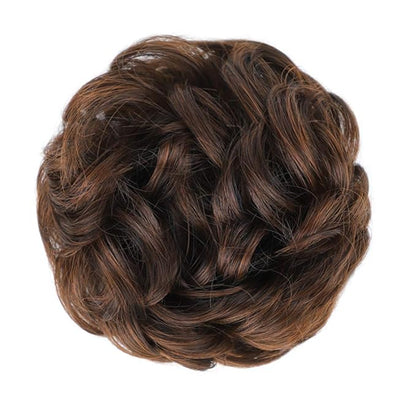 MORICA 2PCS Messy Bun Hair Piece, Fake Hair Extension Curly Wavy Synthetic Chignon Scrunchies Ponytail Hair Pieces for Thin Hair, Women (Dark Brown & Light Auburn Mixed)