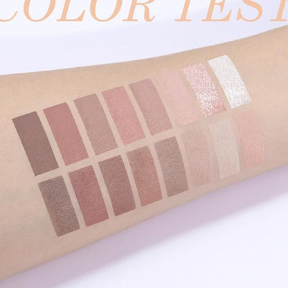 16Color Matte Shimmer Eyeshadow Palette, Natural Nude Dark Brown Champagne Gold Coffee Sparkly Eye Shadow Makeup, Warm Pastel Eyeshadows Long Lasting Waterproof Naturing-Looking Women Girls Eye Shadow