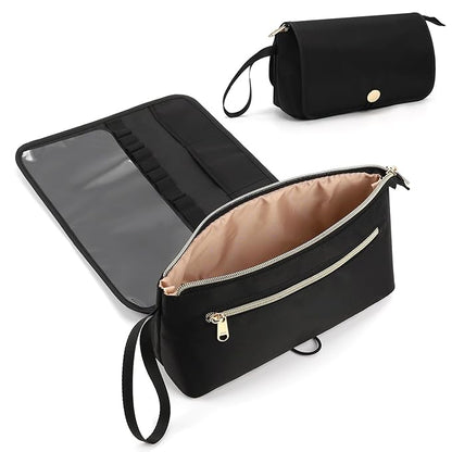 OCHEAL Makeup Brush Holder and Makeup Bag 2 in 1,Makeup Pouch with Brush Organizer,Travel Makeup Brushes Bag Cosmetic Bags for Women Portable Roll-up Makeup Case -Black