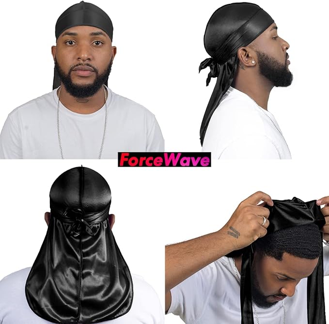 4PCS Silky Durags for Men Women 360 Waves with 1 Wave Cap, Silky Satin Durag Extra Long Tails