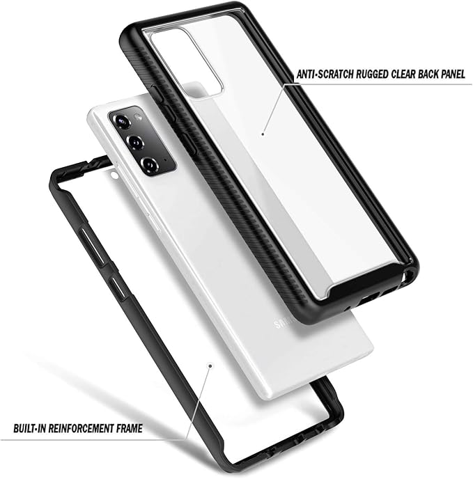 NZND for Galaxy Note 20 Phone Case with [Built-in Screen Protector], Full-Body Shockproof Protective Rugged Bumper Cover Impact Resist Case for Samsung Note 20 Black