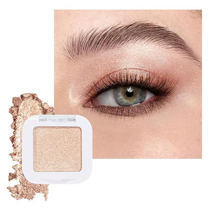 evpct Light Nude Brown Shimmer Single Eye shadow Palette Makeup for Older Women, Iced Latte Glitter Sparkly Cream Eye Shadow Palette Brightener for Older Women, High Pigment Monochrome Mini Eyeshadow