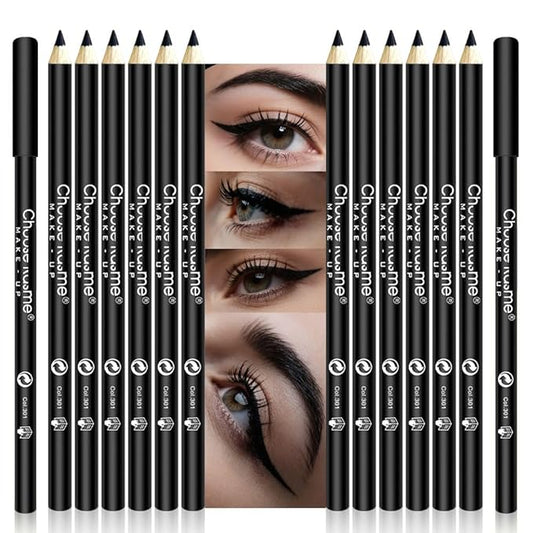 12 Pcs Black Eyeliner Penicls Eyebrow Set for Women, Highly Pigmented, Easy to Color, Long Lasting,Professional Eye Makeup Pencil, Soft & Smooth (12Pcs-Smooth Creamy Black Pencil)