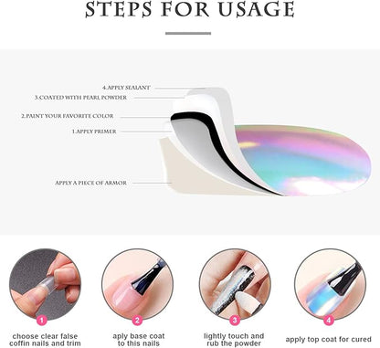 2 Pcs White Pearl Chrome Nail Powder,Mirror Effect Aurora Magic Pearlescent Nail Jewelry Glitter Holographic Pigment Symphony Mermaid Pearl Neon Ice Aurora Dust Nail Powder,DIY Nail Art Decorations