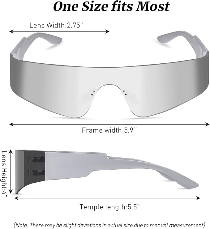 Futuristic Wrap Around Fashion Sunglasses Y2K Silver Trendy Rimless Glasses Cyberpunk Eyewear Women Men Rave Party